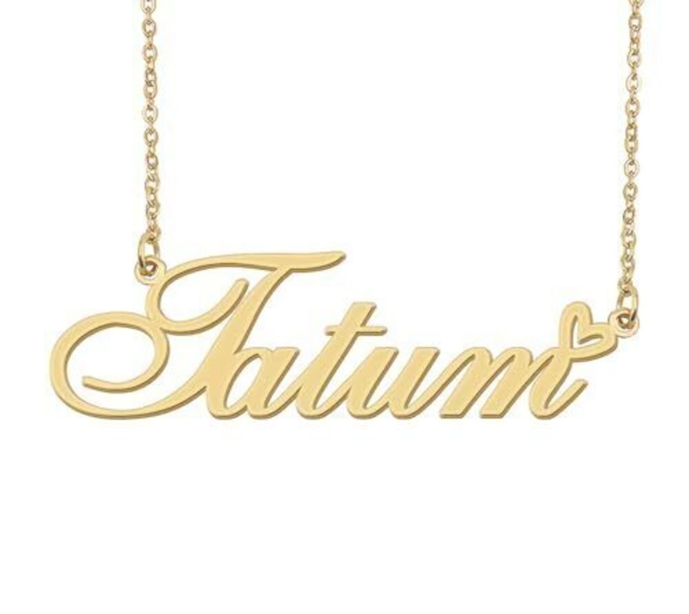 2287 Tatum Name Necklace Heart Charm Pendant 18k Gold Plated Stainless